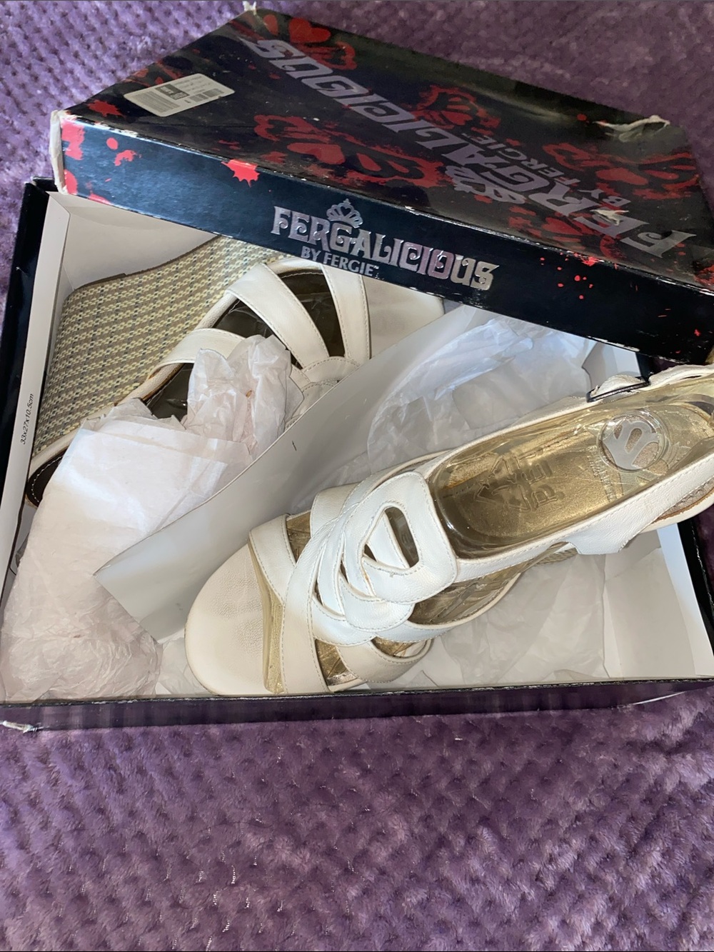Fergalicious White and Gold Wedge Sandals